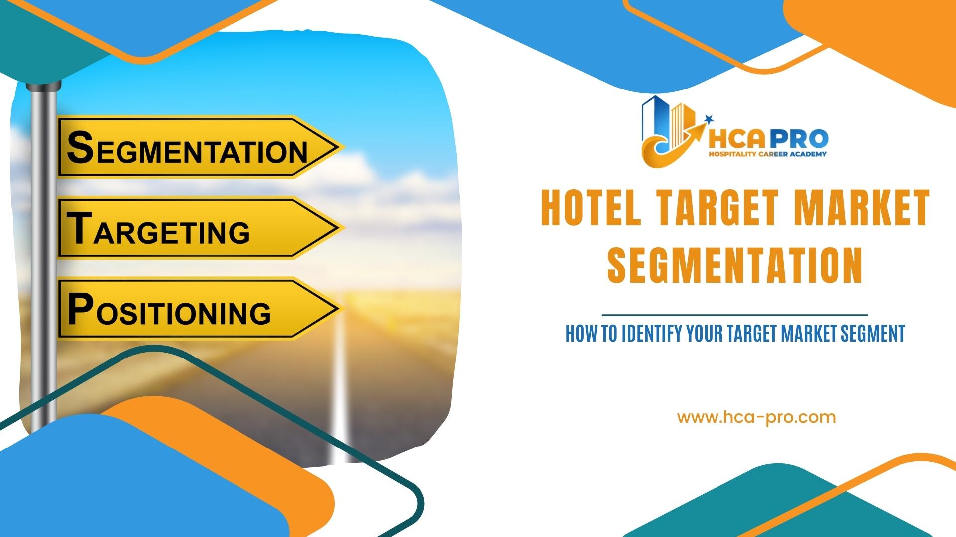 A hotel's target market refers to the specific group of consumers that the hotel is trying to reach and appeal to. Identifying the target market is an important aspect of marketing for hotels, as it allows them to tailor their marketing efforts and produc