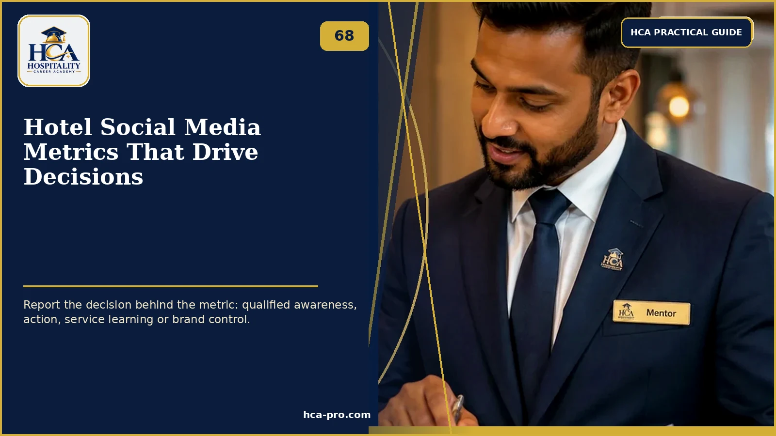 Hotel Social Media Metrics That Drive Decisions Hotel digital team reviewing content operations and performance measures, with the exact HCA logo.