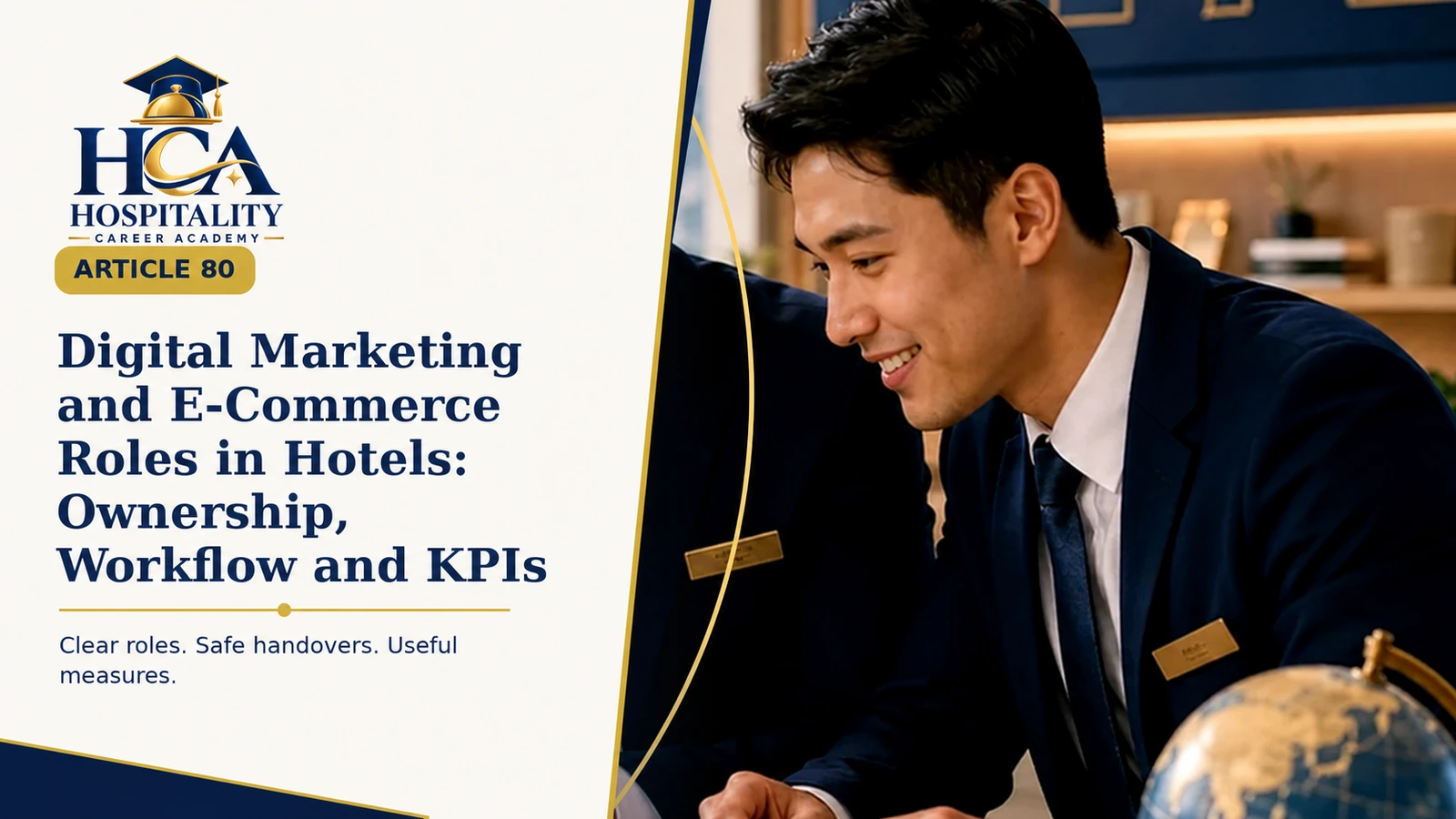 Hotel digital-commerce professional coordinating marketing and ecommerce work, with the exact HCA logo and full article title.